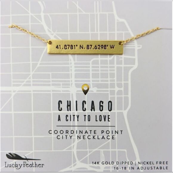 NWT Lucky Feather Chicago Coordinate City 14K Gold Dipped Necklace - Picture 1 of 5